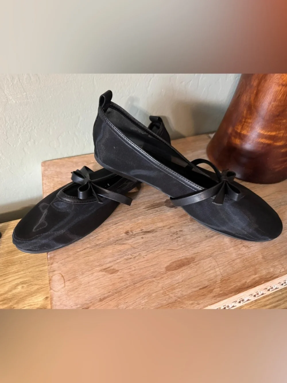 Seychelles Black Mesh Ballet Flats Bow Memory Foam Size 10
